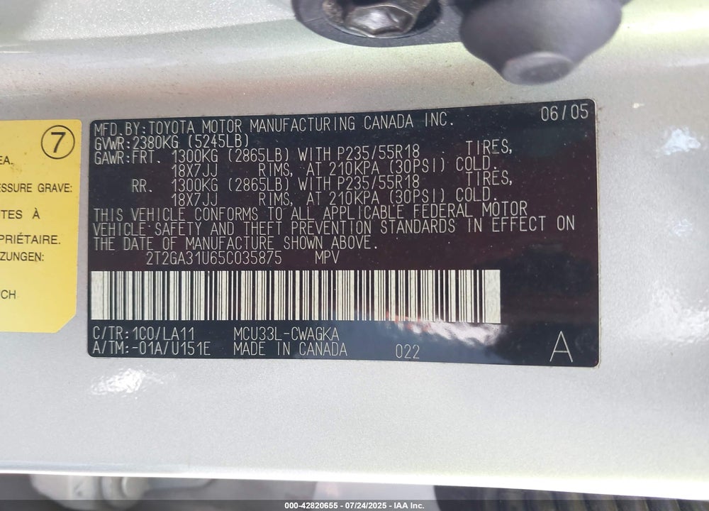 2005 LEXUS RX 330 VIN: 2T2GA31U65C035875