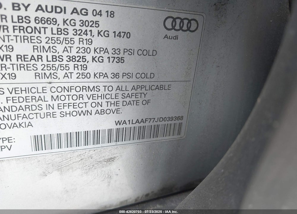 2018 AUDI Q7 VIN: WA1LAAF77JD039368