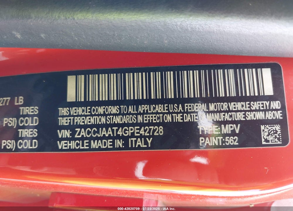 2016 JEEP RENEGADE VIN: ZACCJAAT4GPE42728
