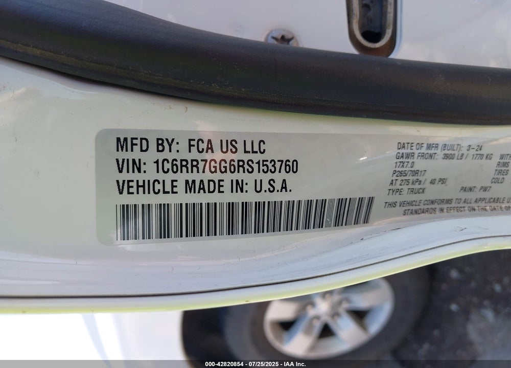2024 RAM 1500 CLASSIC VIN: 1C6RR7GG6RS153760