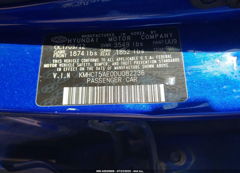 2013 HYUNDAI ACCENT VIN: KMHCT5AE0DU082236