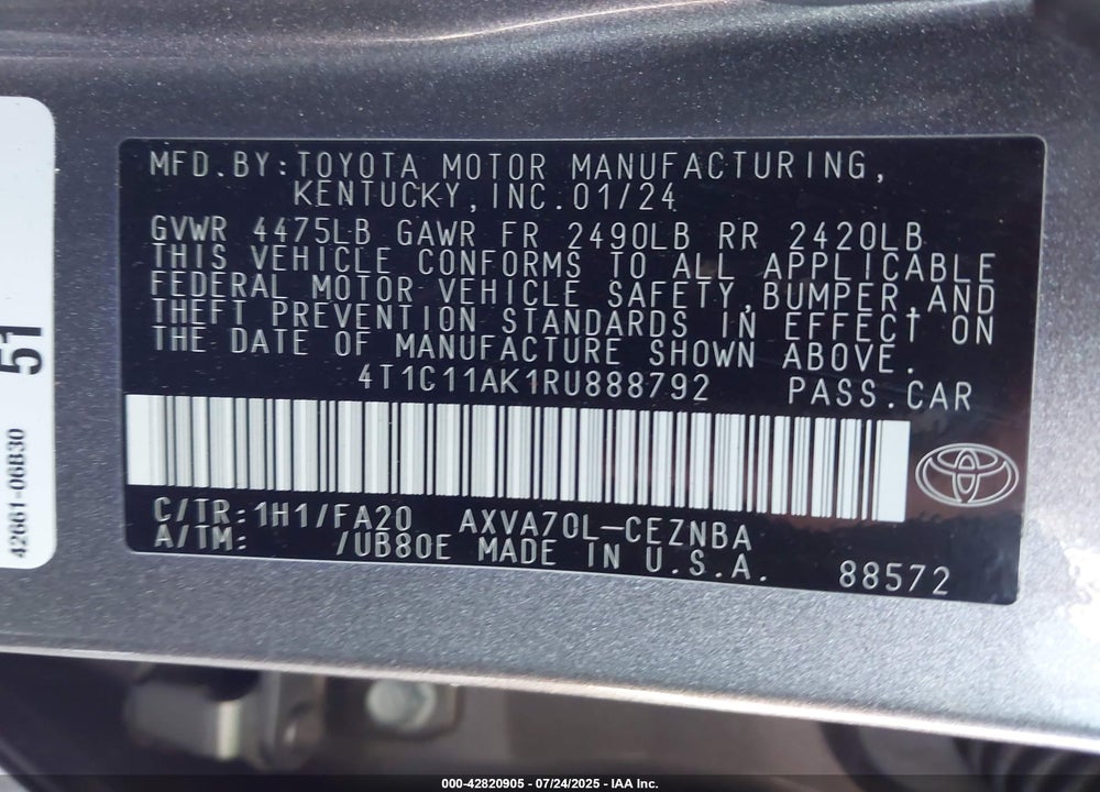 2024 TOYOTA CAMRY LE VIN: 4T1C11AK1RU888792
