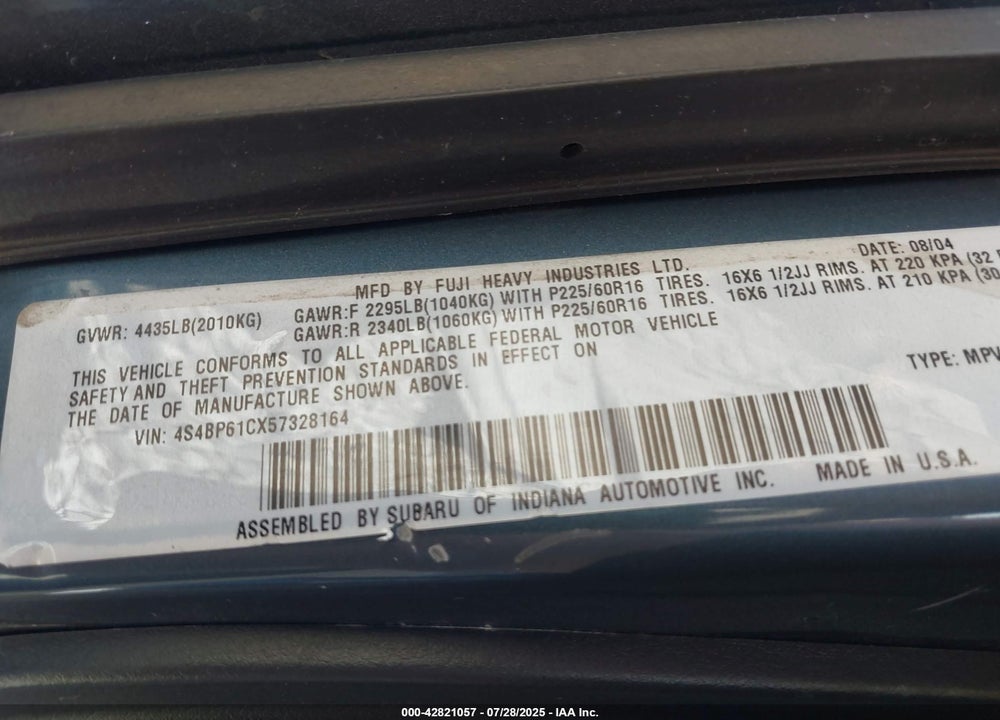 2005 SUBARU LEGACY  (NATL) VIN: 4S4BP61CX57328164