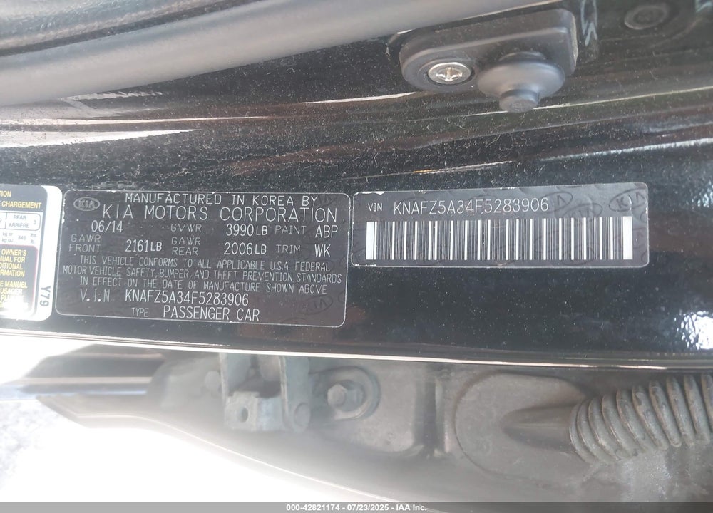 2015 KIA FORTE VIN: KNAFZ5A34F5283906