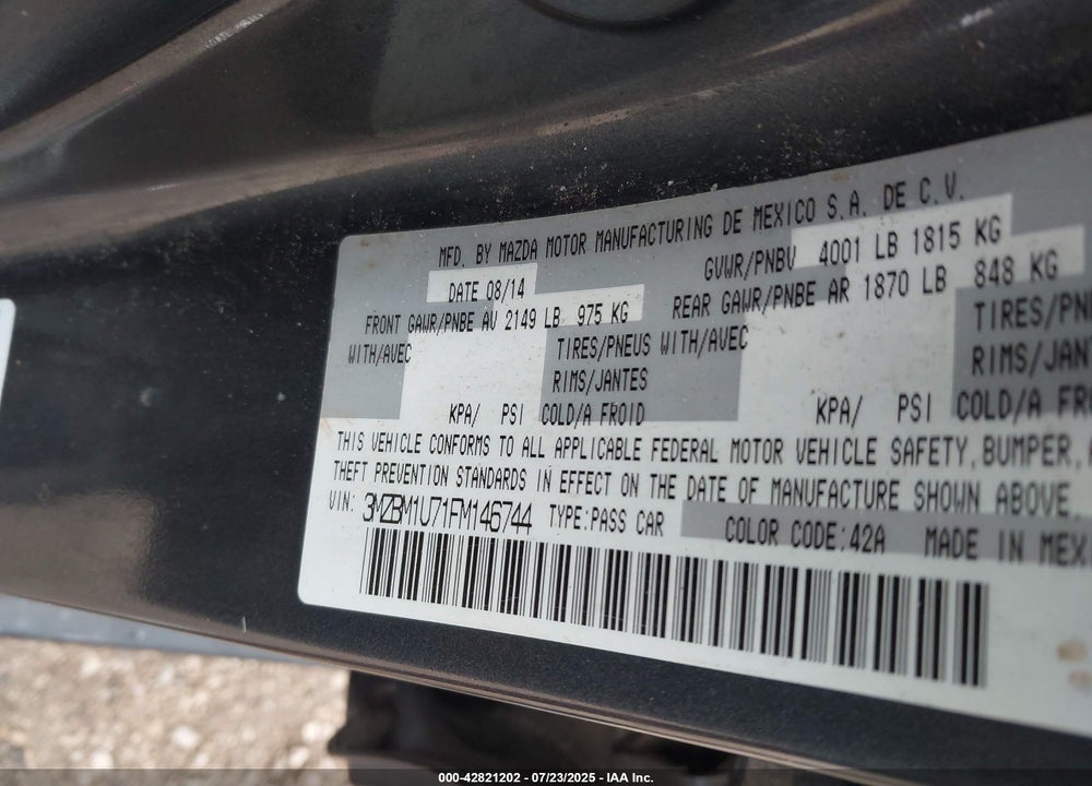 2015 MAZDA 3 VIN: 3MZBM1U71FM146744