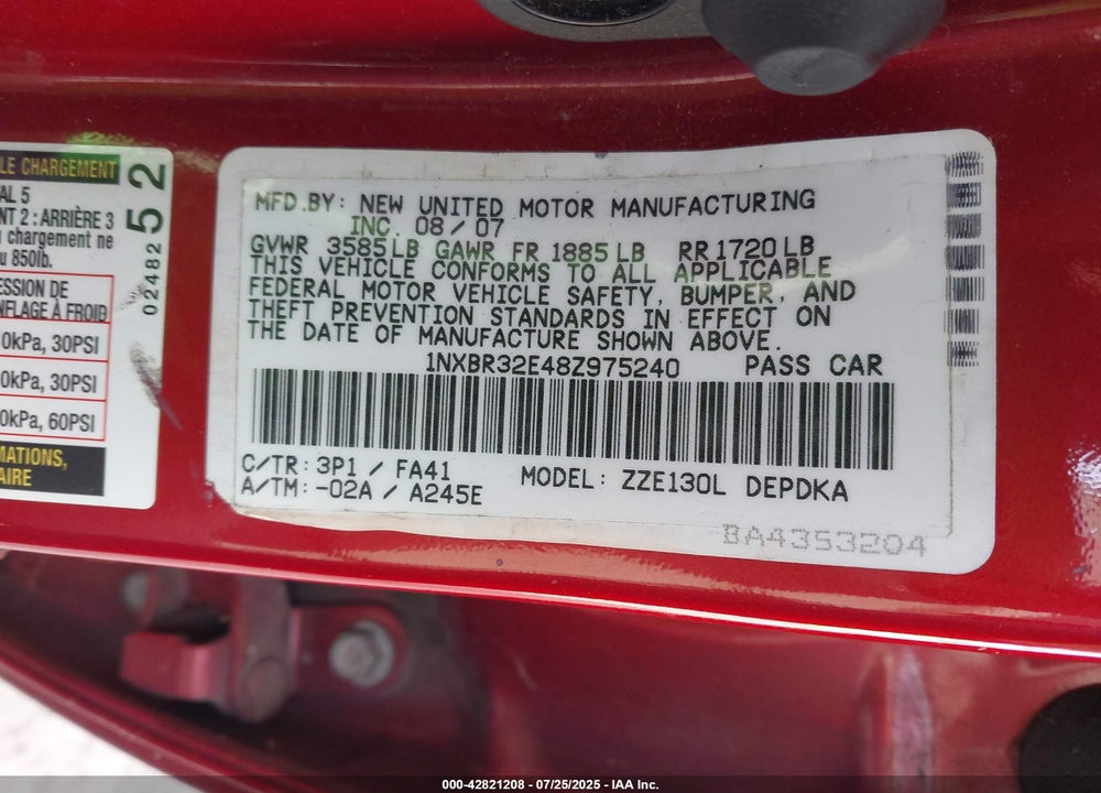 2008 TOYOTA COROLLA VIN: 1NXBR32E48Z975240