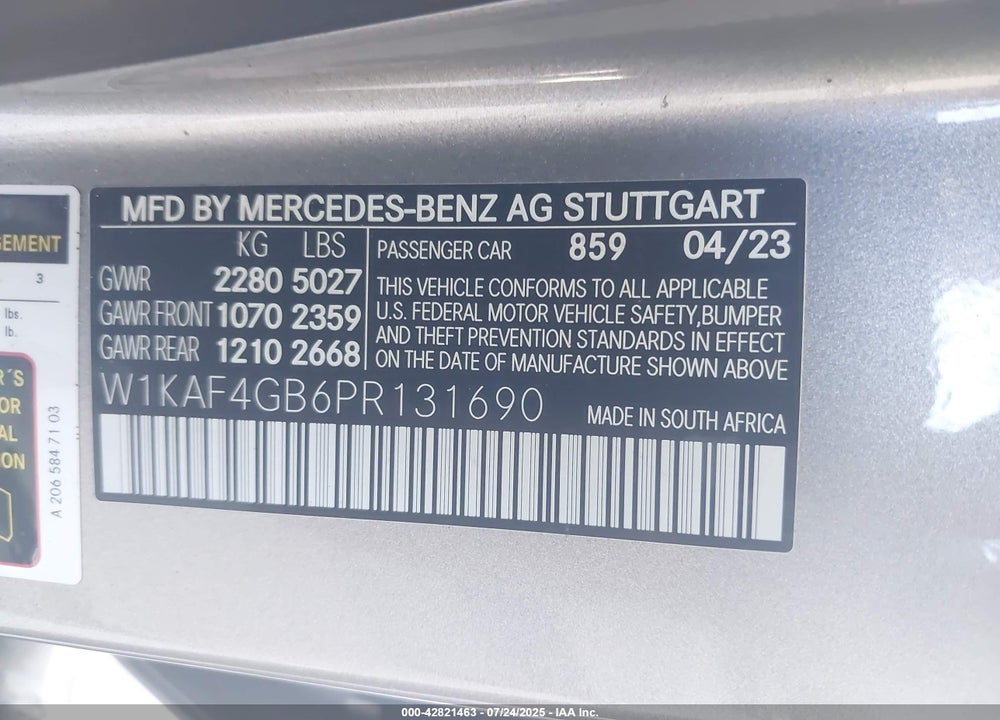 2023 MERCEDES-BENZ C CLASS VIN: W1KAF4GB6PR131690