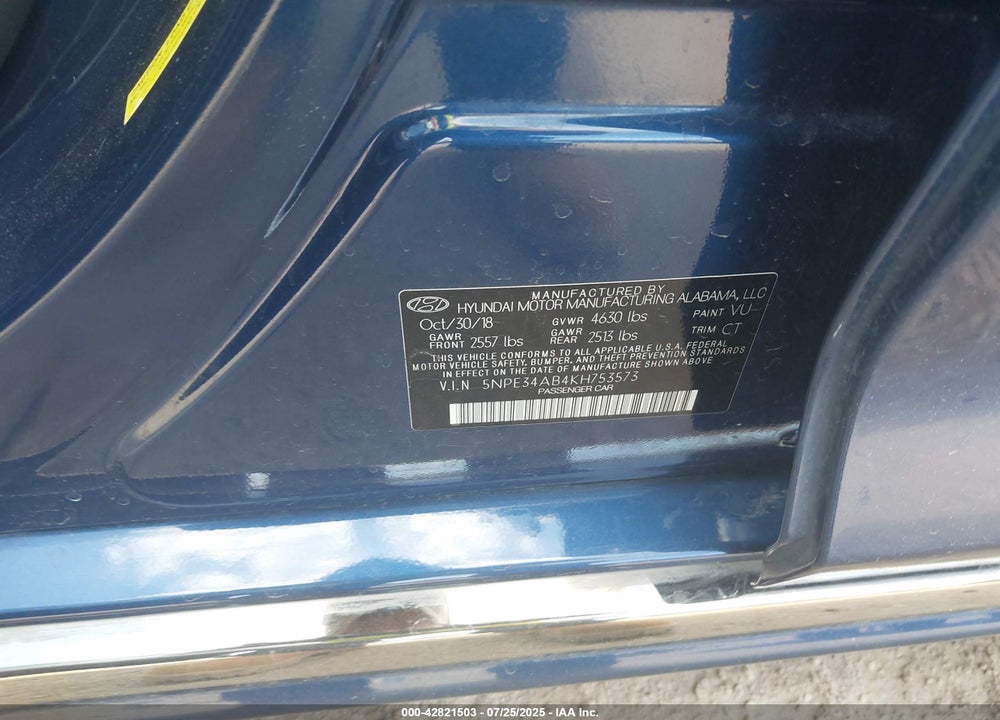 2019 HYUNDAI SONATA LIMITED 2.0T VIN: 5NPE34AB4KH753573