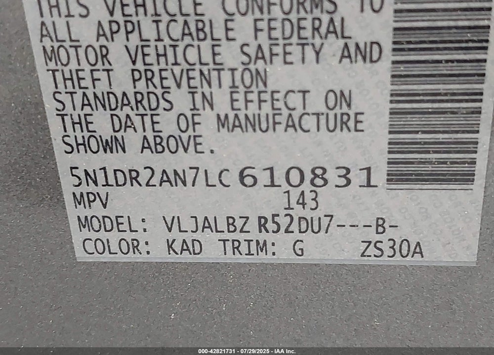 2020 NISSAN PATHFINDER S 2WD VIN: 5N1DR2AN7LC610831