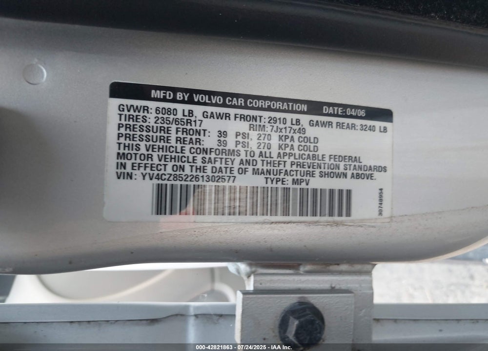 2006 VOLVO XC90 VIN: YV4CZ852261302577