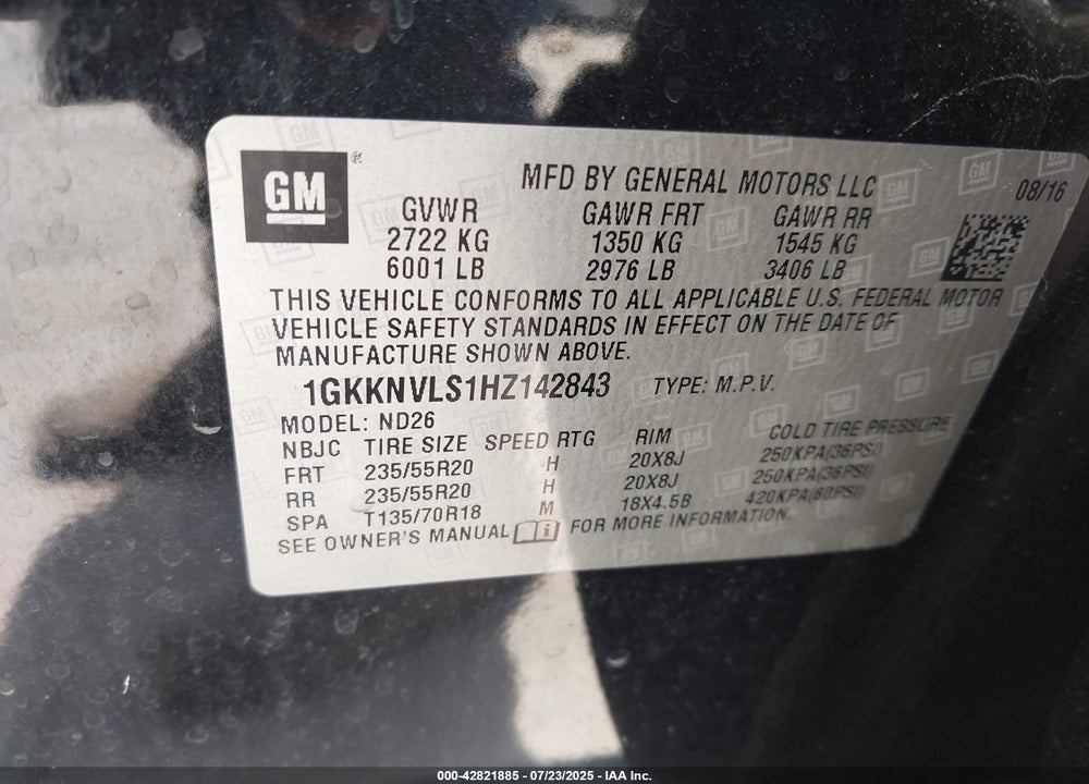 2017 GMC ACADIA VIN: 1GKKNVLS1HZ142843