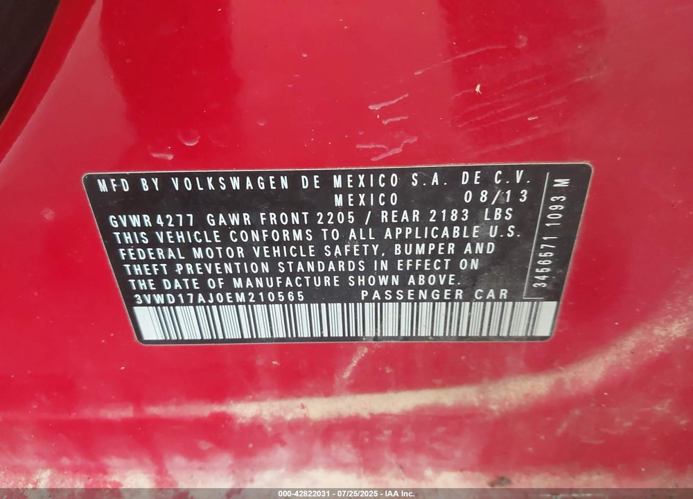 2014 VOLKSWAGEN JETTA VIN: 3VWD17AJ0EM210565