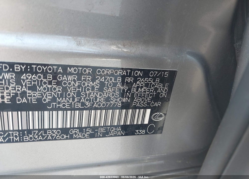 2015 LEXUS GS 350 VIN: JTHCE1BL3FA007778