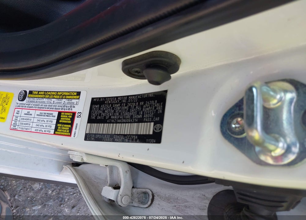 2022 TOYOTA CAMRY VIN: 4T1KZ1AK0NU064314