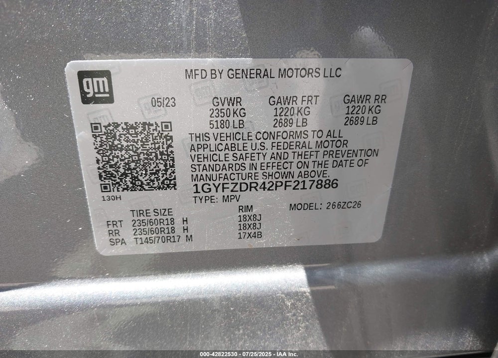 2023 CADILLAC XT4 VIN: 1GYFZDR42PF217886