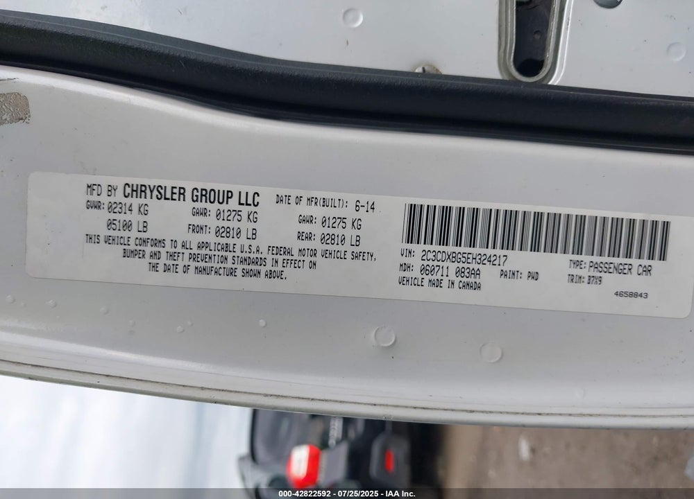 2014 DODGE CHARGER VIN: 2C3CDXBG5EH324217