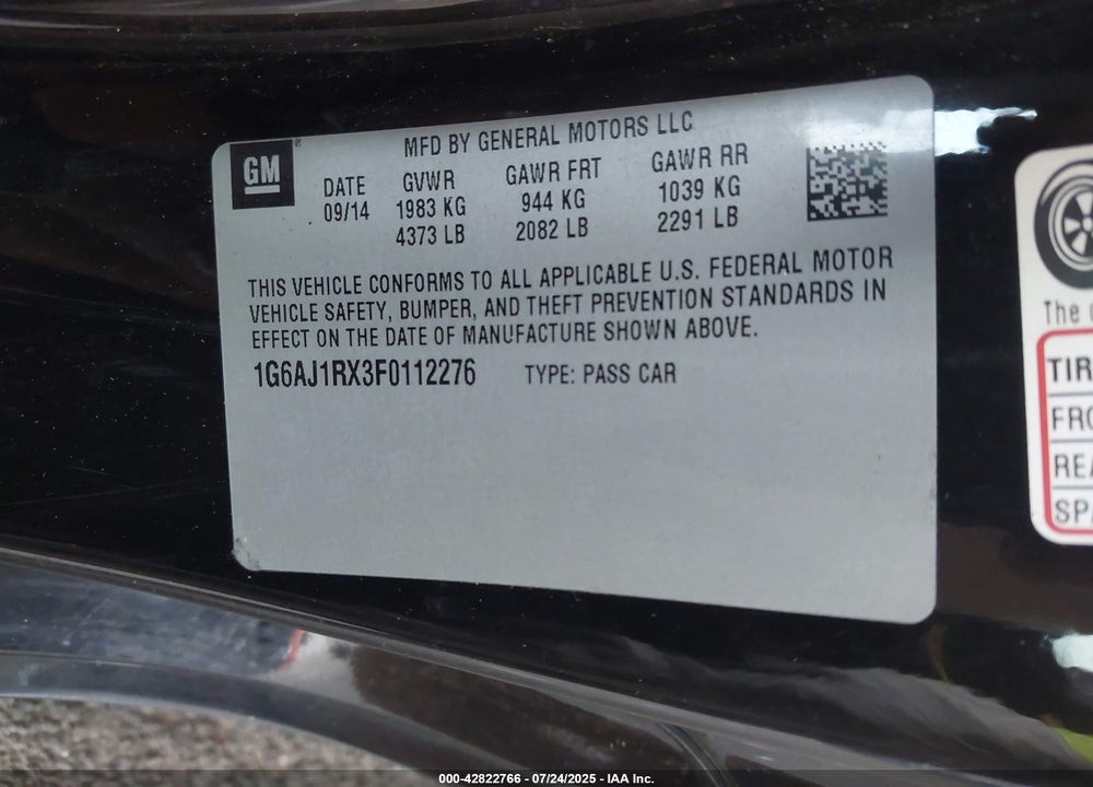 2015 CADILLAC ATS VIN: 1G6AJ1RX3F0112276