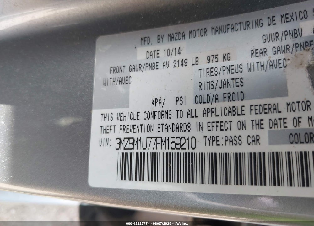 2015 MAZDA 3 I SPORT VIN: 3MZBM1U77FM159210