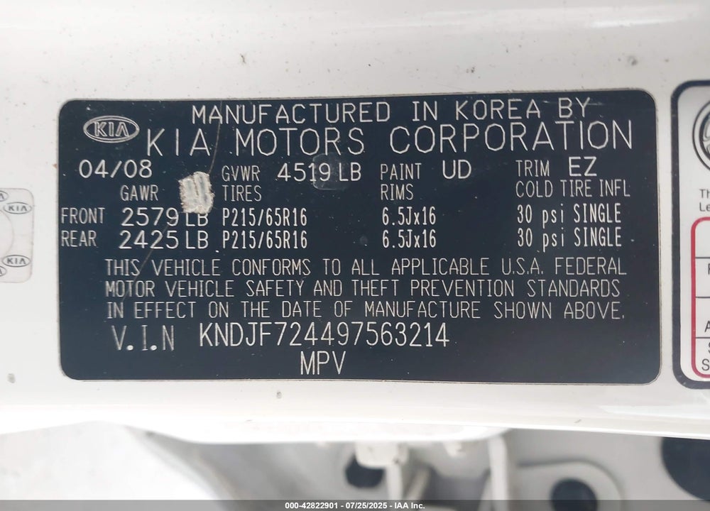 2009 KIA SPORTAGE VIN: KNDJF724497563214