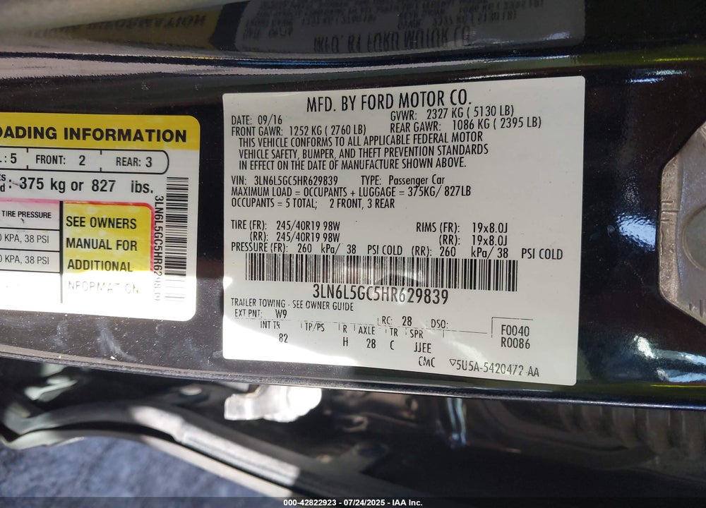 2017 LINCOLN MKZ VIN: 3LN6L5GC5HR629839