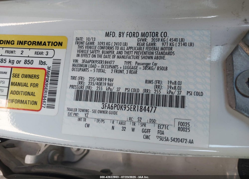 2014 FORD FUSION VIN: 3FA6P0K95ER184477