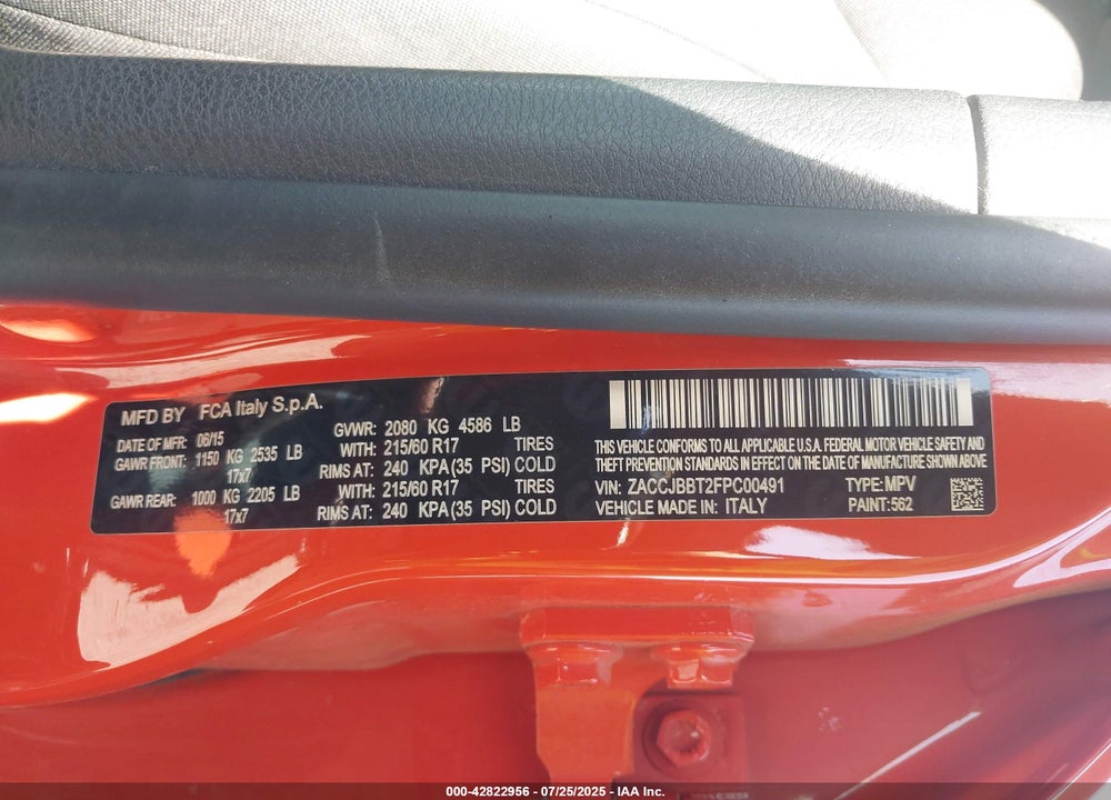 2015 JEEP RENEGADE VIN: ZACCJBBT2FPC00491