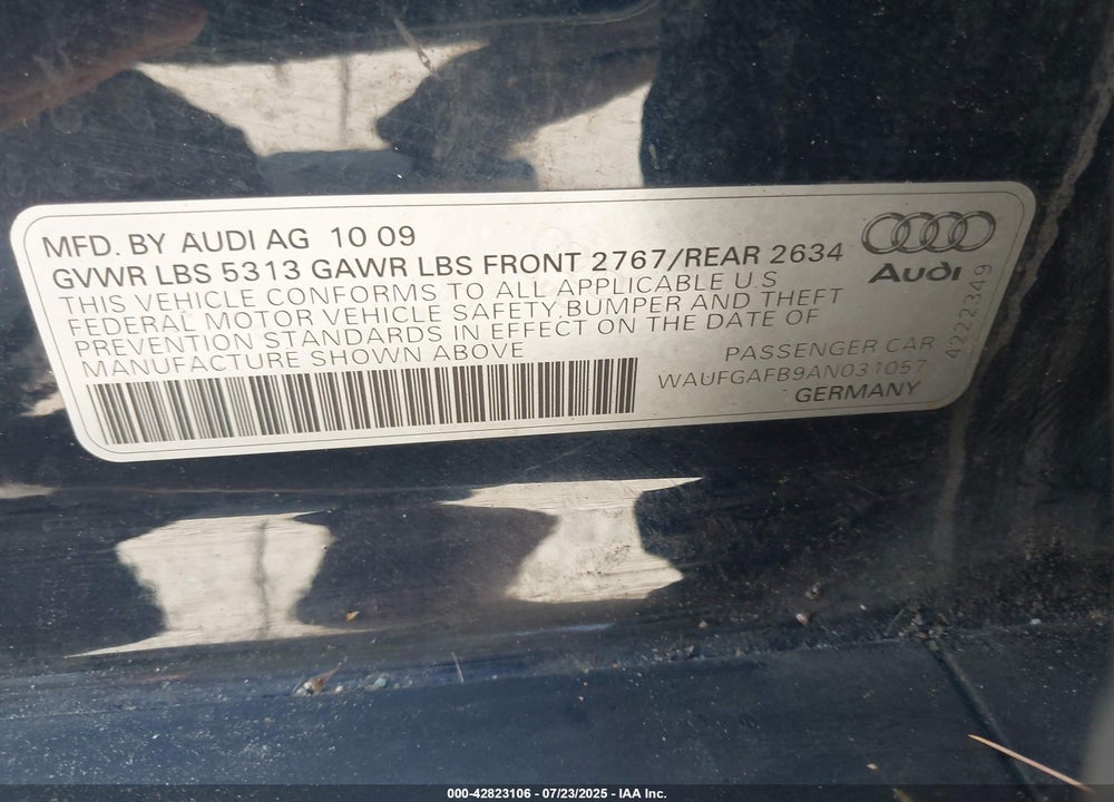 2010 AUDI A6 VIN: WAUFGAFB9AN031057