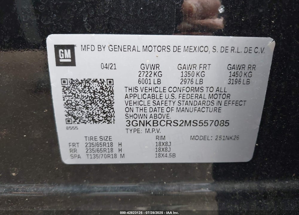 2021 CHEVROLET BLAZER VIN: 3GNKBCRS2MS557085