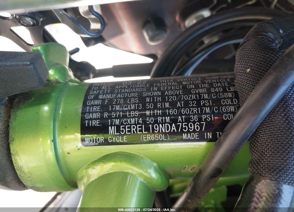 2022 KAWASAKI ER650 L VIN: ML5EREL19NDA75967