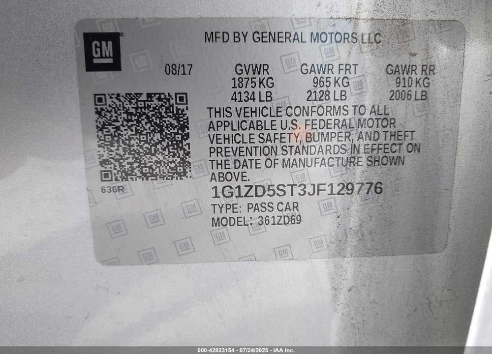 2018 CHEVROLET MALIBU VIN: 1G1ZD5ST3JF129776
