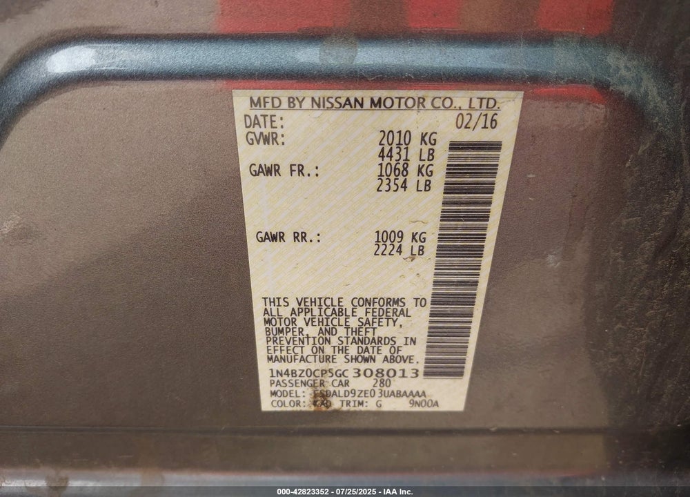 2016 NISSAN LEAF SV VIN: 1N4BZ0CP5GC308013