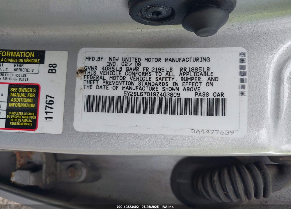 2009 PONTIAC VIBE VIN: 5Y2SL67019Z403809