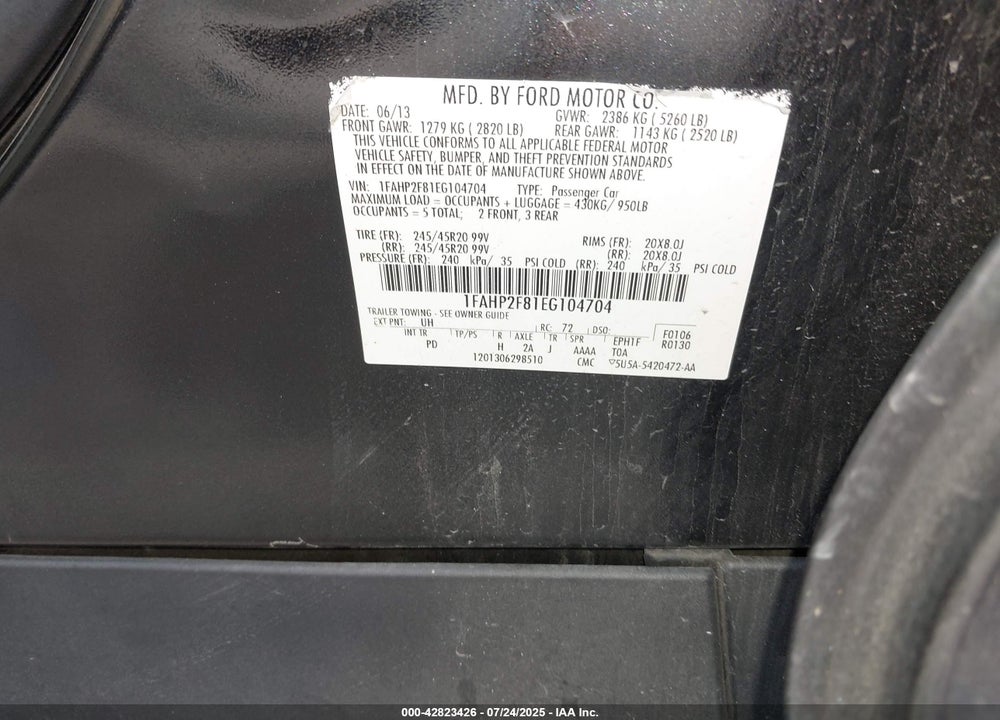 2014 FORD TAURUS VIN: 1FAHP2F81EG104704