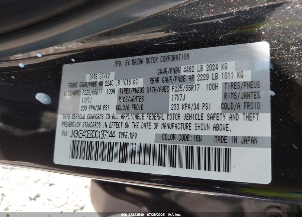 2013 MAZDA CX-5 VIN: JM3KE4CE8D0137144