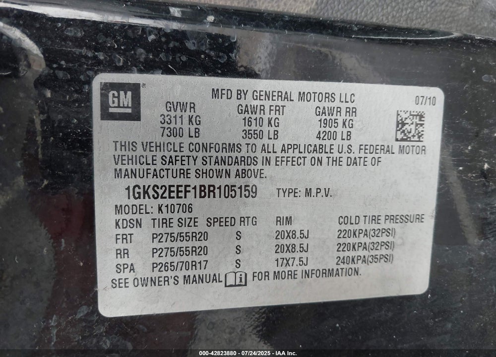 2011 GMC YUKON VIN: 1GKS2EEF1BR105159