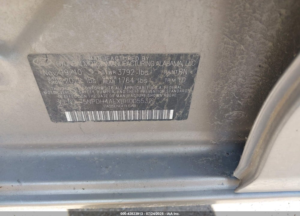 2011 HYUNDAI ELANTRA VIN: 5NPDH4AEXBH005532