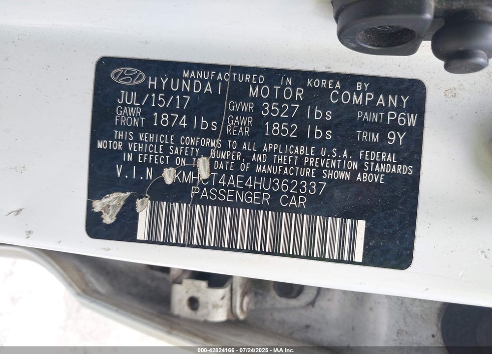 2017 HYUNDAI ACCENT VIN: KMHCT4AE4HU362337