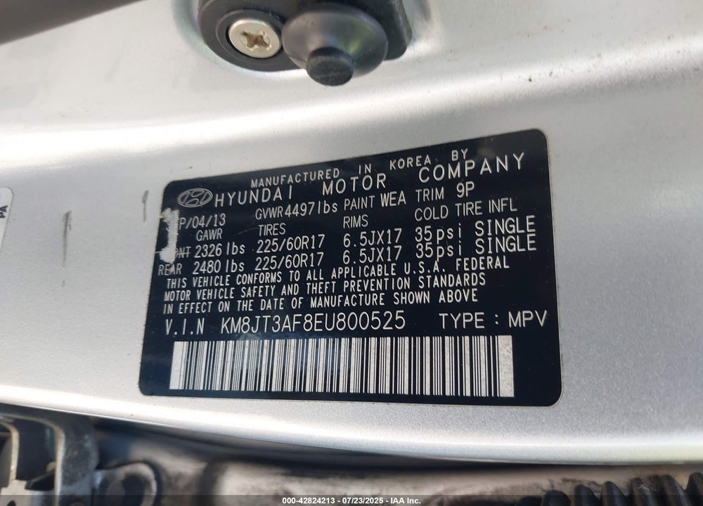 2014 HYUNDAI TUCSON VIN: KM8JT3AF8EU800525