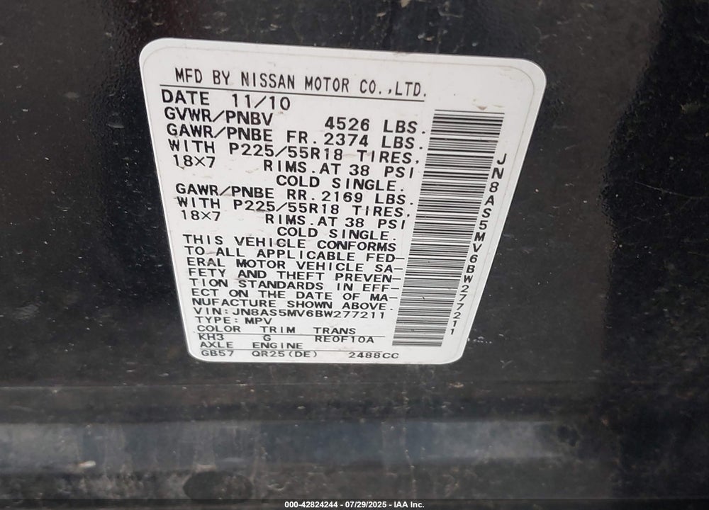 2011 NISSAN ROGUE VIN: JN8AS5MV6BW277211