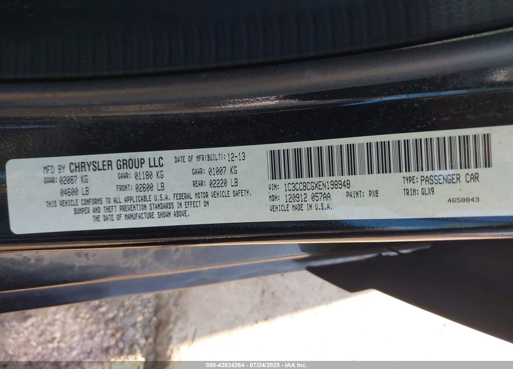 2014 CHRYSLER 200 VIN: 1C3CCBCGXEN198948