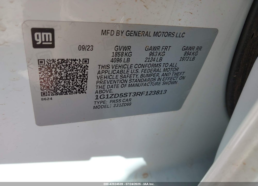 2024 CHEVROLET MALIBU VIN: 1G1ZD5ST3RF123813