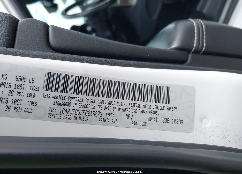 2015 JEEP GRAND CHEROKEE VIN: 1C4RJFBG5FC216273