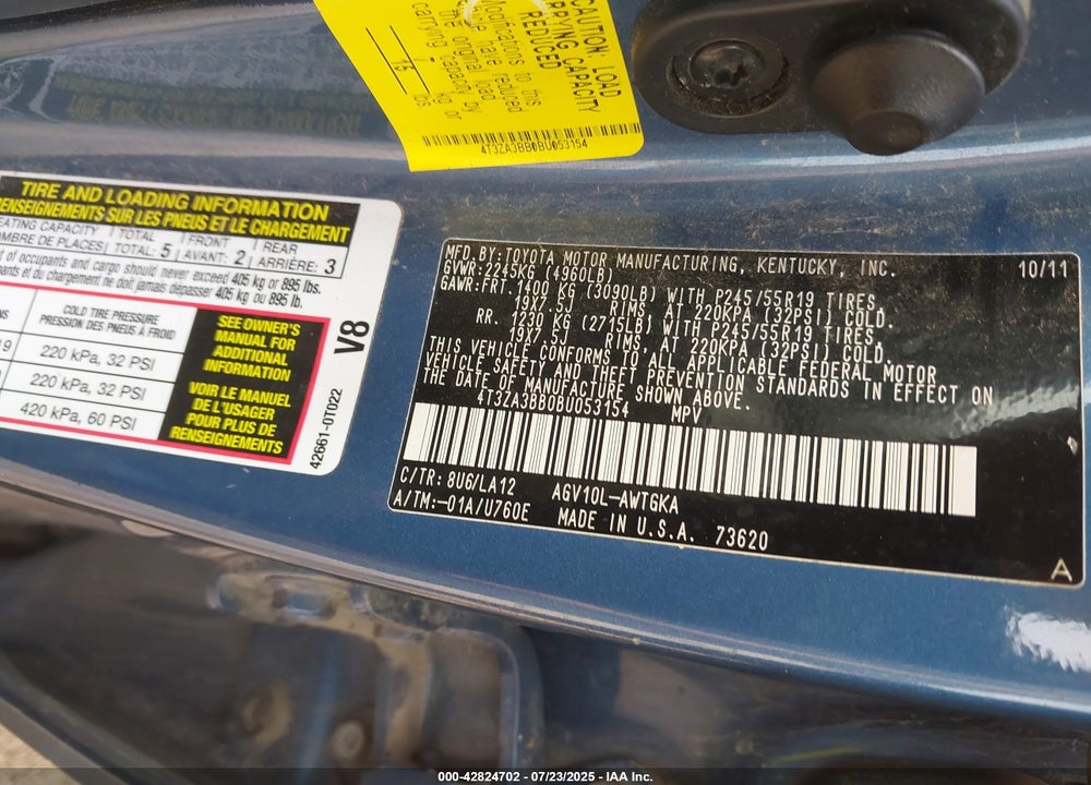 2011 TOYOTA VENZA VIN: 4T3ZA3BB0BU053154