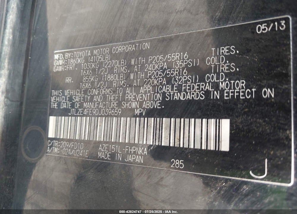 2013 SCION XB VIN: JTLZE4FE9DJ039659