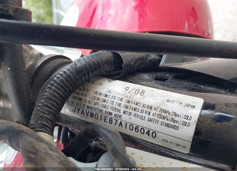 2007 YAMAHA XVS650 VIN: JYAVM01E87A106040