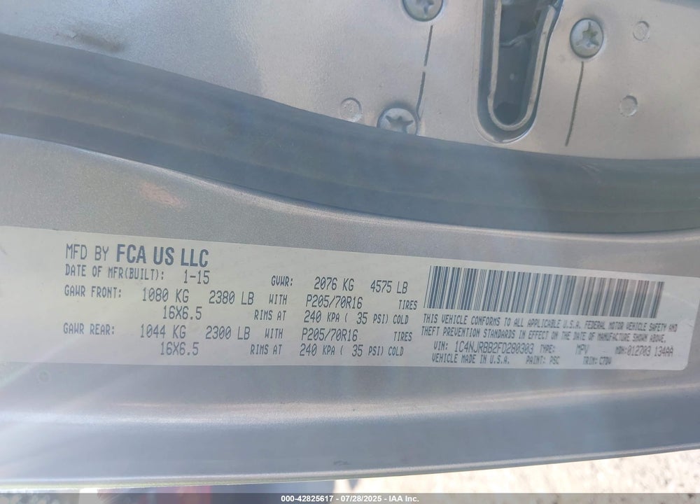 2015 JEEP PATRIOT VIN: 1C4NJRBB2FD280303