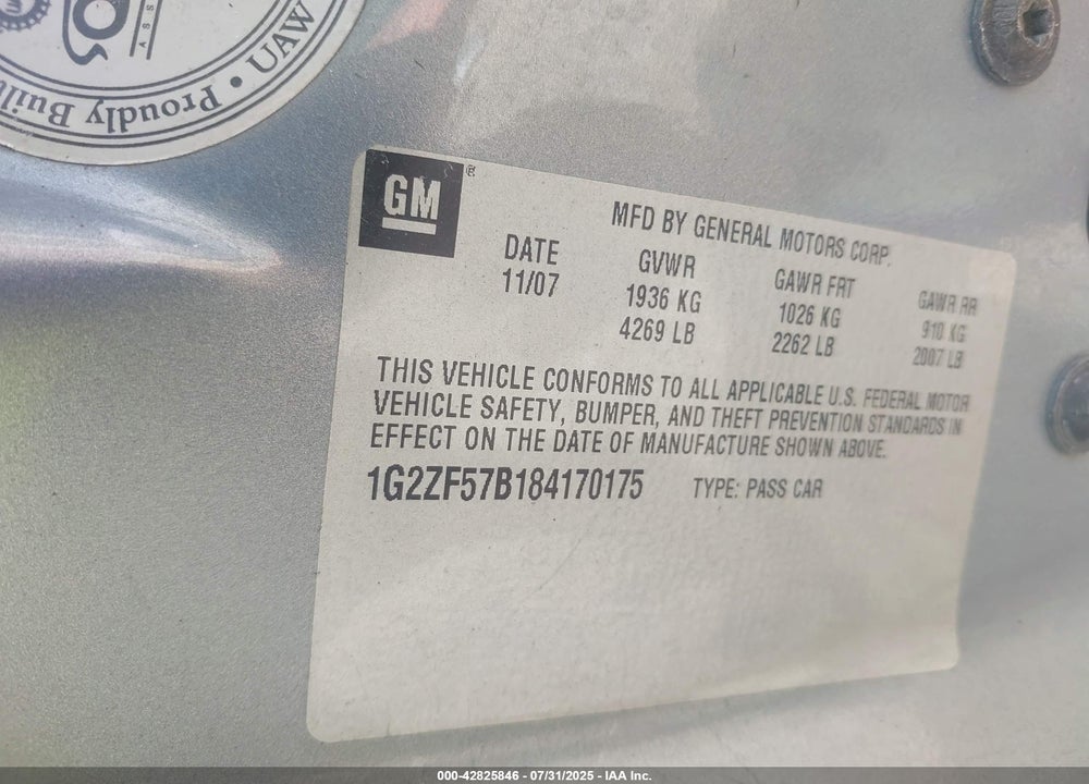2008 PONTIAC G6 VALUE LEADER VIN: 1G2ZF57B184170175