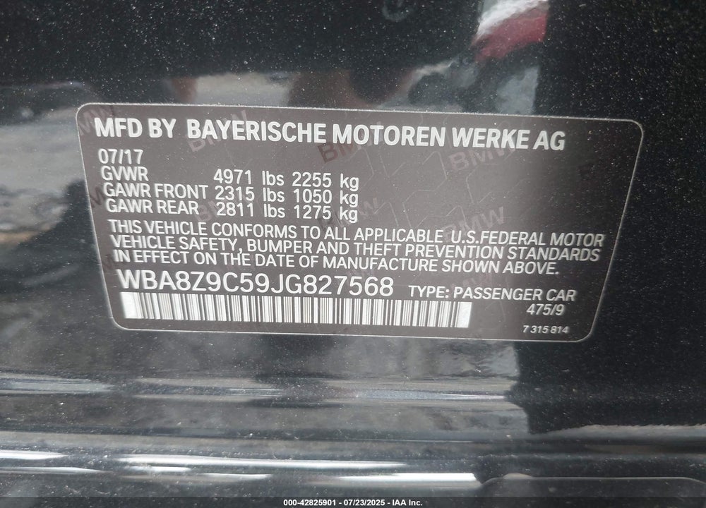 2018 BMW 3 SERIES VIN: WBA8Z9C59JG827568