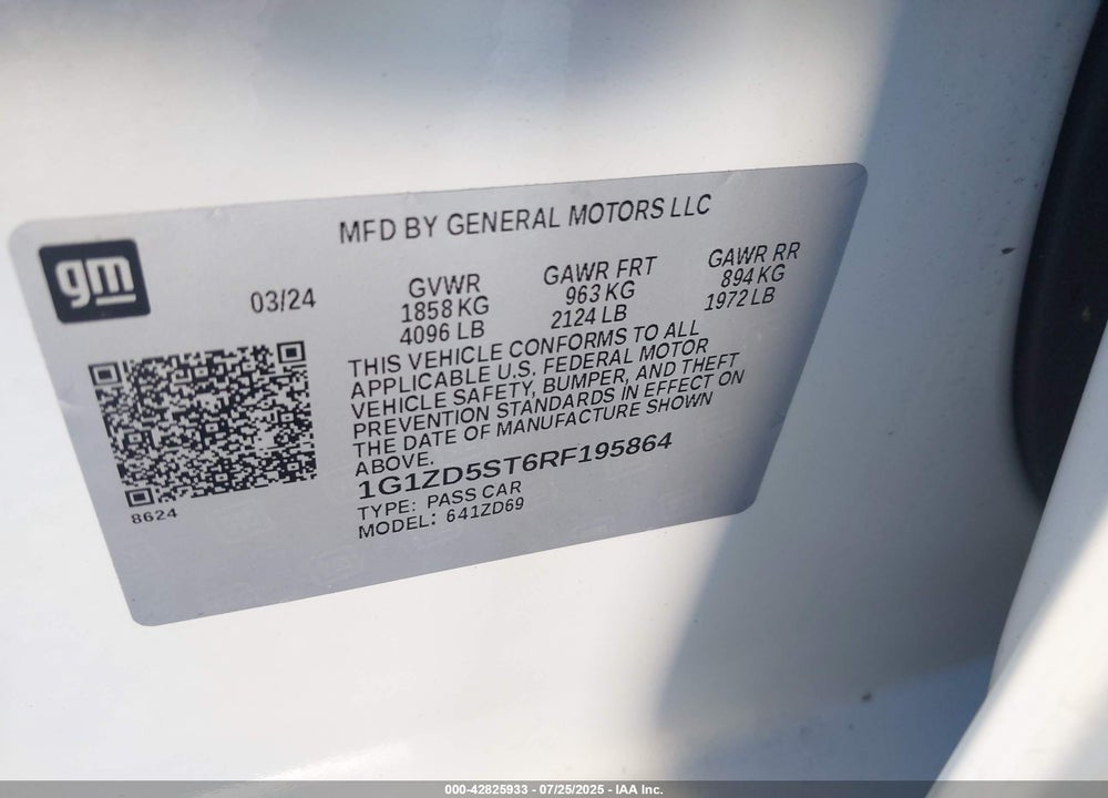 2024 CHEVROLET MALIBU VIN: 1G1ZD5ST6RF195864