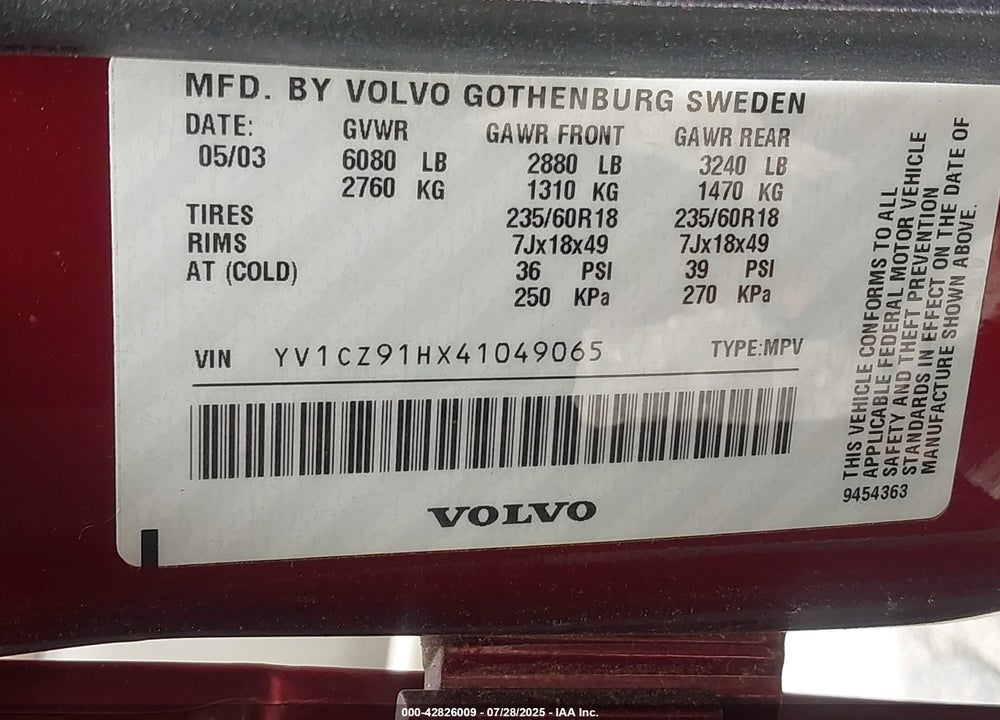 2004 VOLVO XC90 T6 VIN: YV1CZ91HX41049065